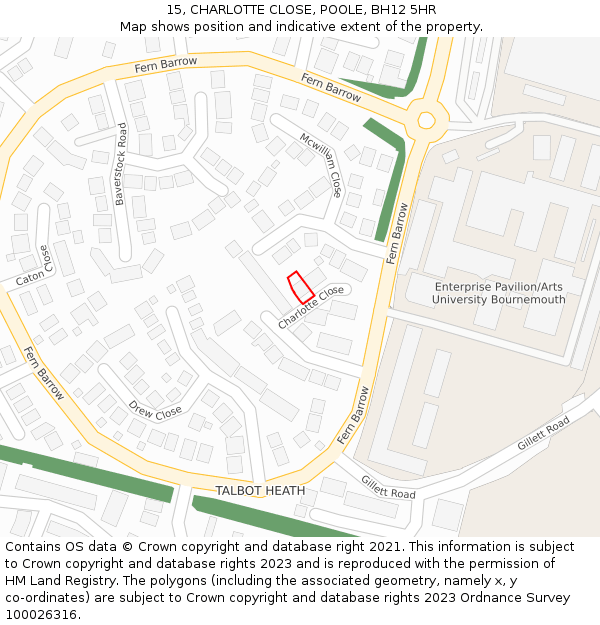 15, CHARLOTTE CLOSE, POOLE, BH12 5HR: Location map and indicative extent of plot