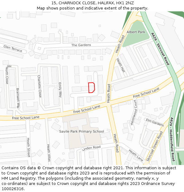 15, CHARNOCK CLOSE, HALIFAX, HX1 2NZ: Location map and indicative extent of plot