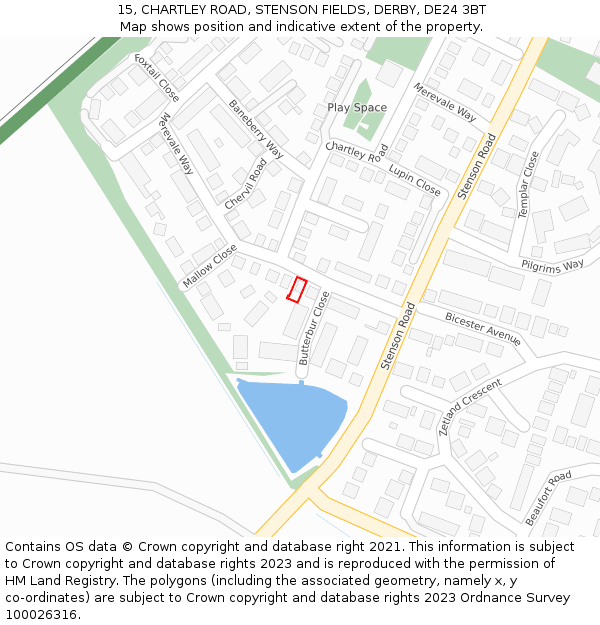 15, CHARTLEY ROAD, STENSON FIELDS, DERBY, DE24 3BT: Location map and indicative extent of plot