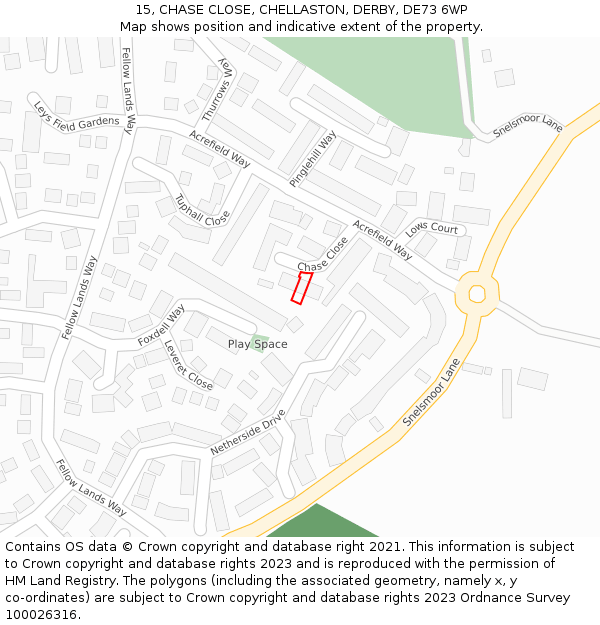 15, CHASE CLOSE, CHELLASTON, DERBY, DE73 6WP: Location map and indicative extent of plot