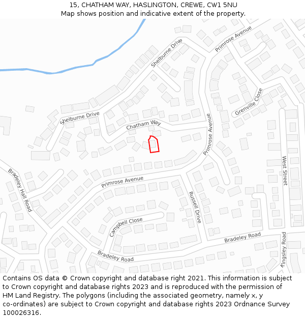 15, CHATHAM WAY, HASLINGTON, CREWE, CW1 5NU: Location map and indicative extent of plot