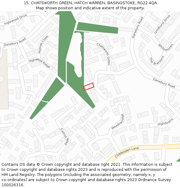 15, CHATSWORTH GREEN, HATCH WARREN, BASINGSTOKE, RG22 4QA: Location map and indicative extent of plot