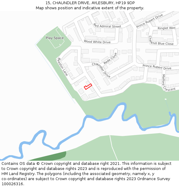 15, CHAUNDLER DRIVE, AYLESBURY, HP19 9DP: Location map and indicative extent of plot