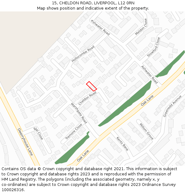 15, CHELDON ROAD, LIVERPOOL, L12 0RN: Location map and indicative extent of plot