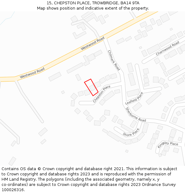 15, CHEPSTON PLACE, TROWBRIDGE, BA14 9TA: Location map and indicative extent of plot