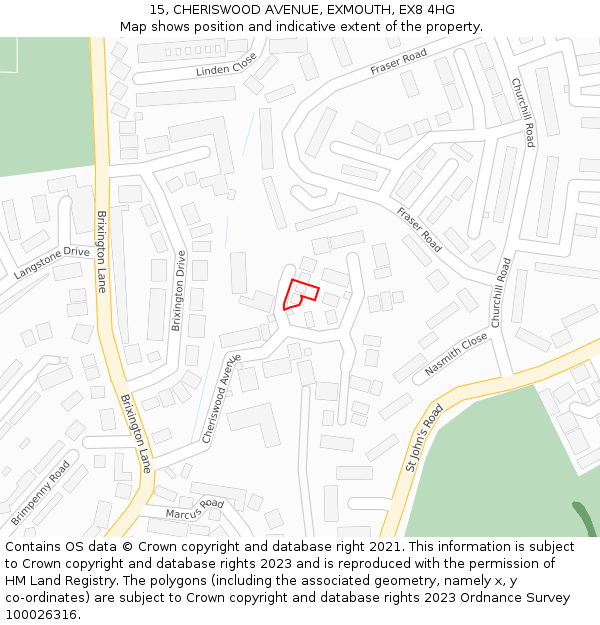 15, CHERISWOOD AVENUE, EXMOUTH, EX8 4HG: Location map and indicative extent of plot