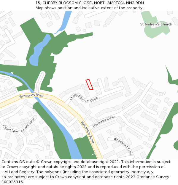 15, CHERRY BLOSSOM CLOSE, NORTHAMPTON, NN3 9DN: Location map and indicative extent of plot