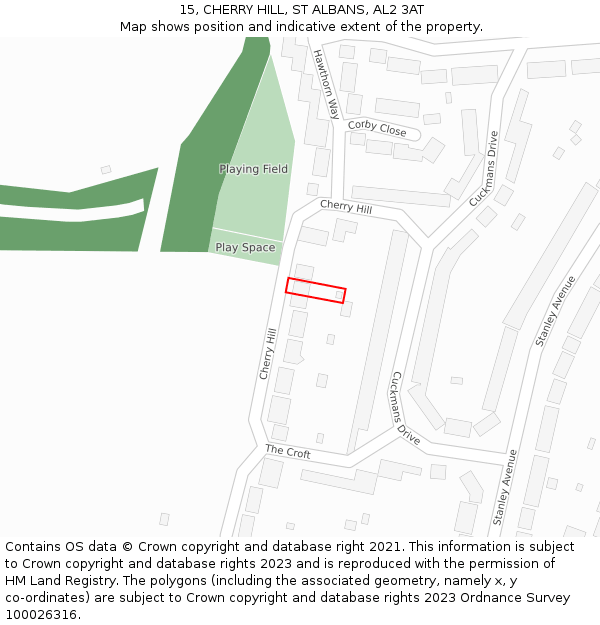 15, CHERRY HILL, ST ALBANS, AL2 3AT: Location map and indicative extent of plot