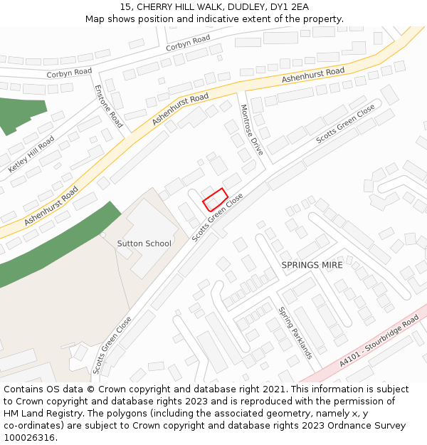 15, CHERRY HILL WALK, DUDLEY, DY1 2EA: Location map and indicative extent of plot