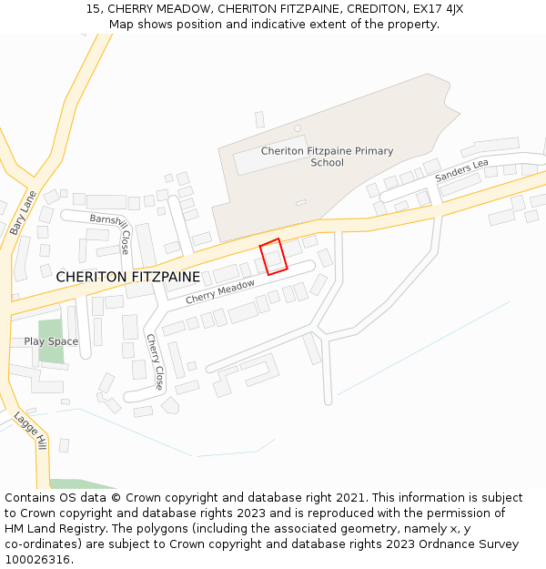 15, CHERRY MEADOW, CHERITON FITZPAINE, CREDITON, EX17 4JX: Location map and indicative extent of plot