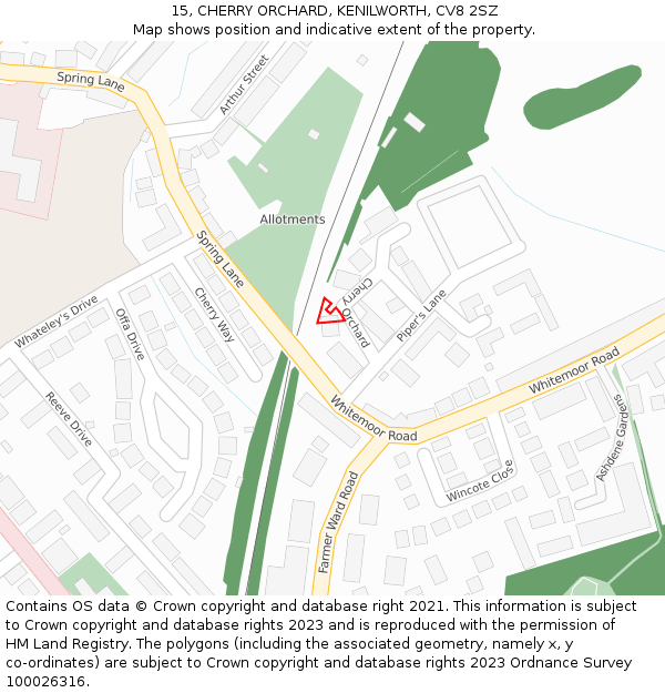 15, CHERRY ORCHARD, KENILWORTH, CV8 2SZ: Location map and indicative extent of plot