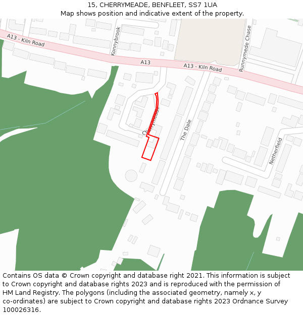 15, CHERRYMEADE, BENFLEET, SS7 1UA: Location map and indicative extent of plot