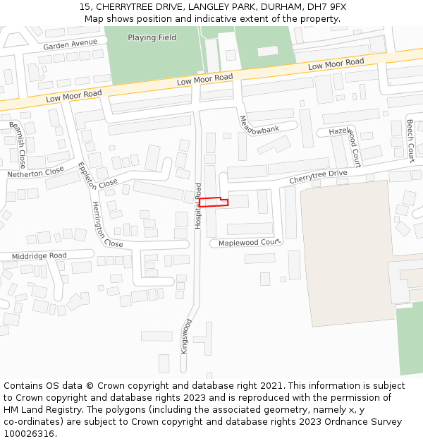 15, CHERRYTREE DRIVE, LANGLEY PARK, DURHAM, DH7 9FX: Location map and indicative extent of plot
