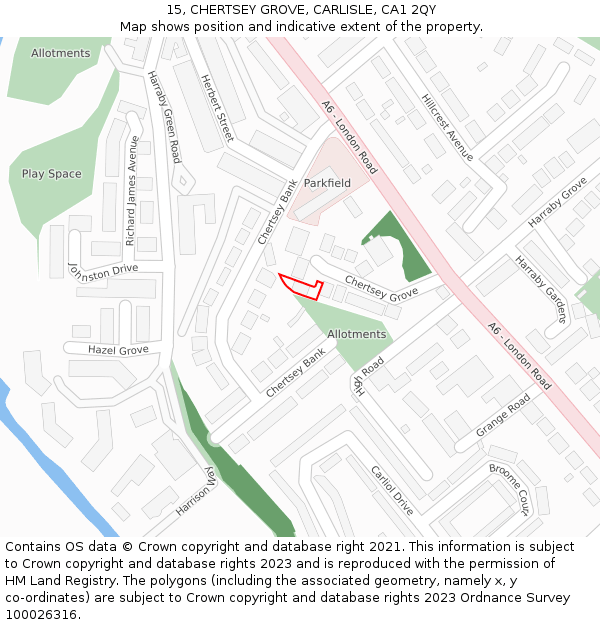 15, CHERTSEY GROVE, CARLISLE, CA1 2QY: Location map and indicative extent of plot