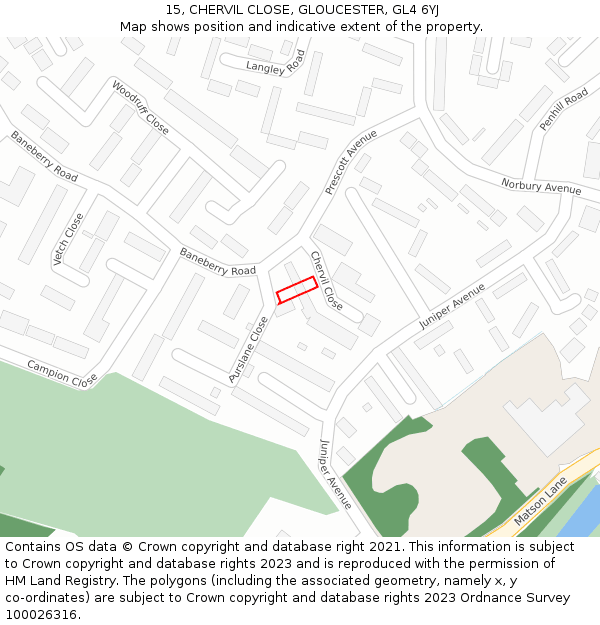 15, CHERVIL CLOSE, GLOUCESTER, GL4 6YJ: Location map and indicative extent of plot