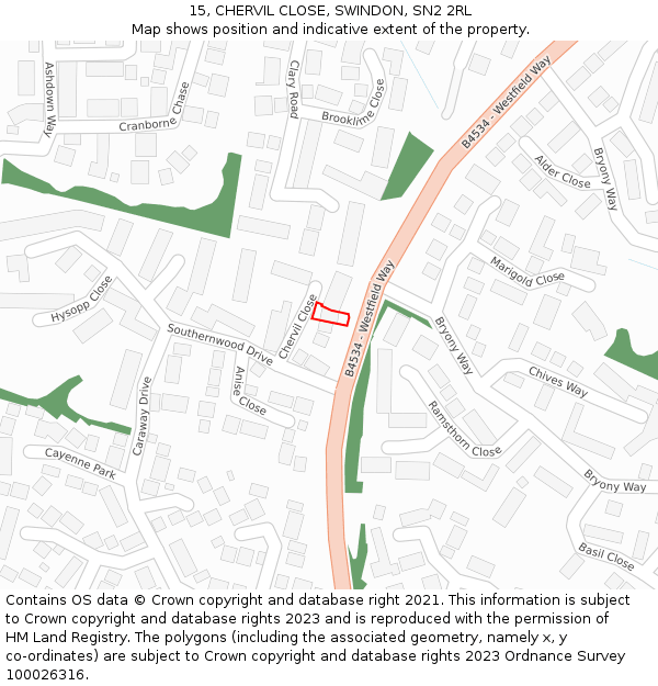 15, CHERVIL CLOSE, SWINDON, SN2 2RL: Location map and indicative extent of plot