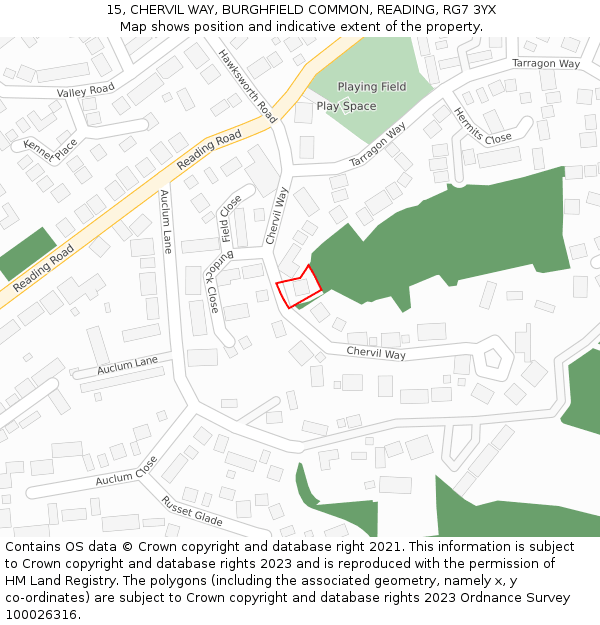 15, CHERVIL WAY, BURGHFIELD COMMON, READING, RG7 3YX: Location map and indicative extent of plot