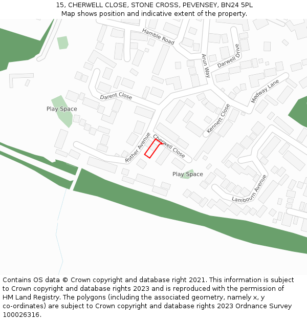 15, CHERWELL CLOSE, STONE CROSS, PEVENSEY, BN24 5PL: Location map and indicative extent of plot