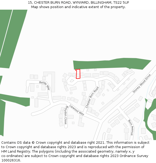 15, CHESTER BURN ROAD, WYNYARD, BILLINGHAM, TS22 5UF: Location map and indicative extent of plot