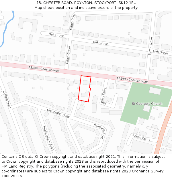 15, CHESTER ROAD, POYNTON, STOCKPORT, SK12 1EU: Location map and indicative extent of plot