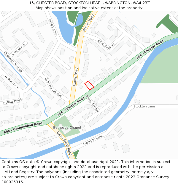 15, CHESTER ROAD, STOCKTON HEATH, WARRINGTON, WA4 2RZ: Location map and indicative extent of plot