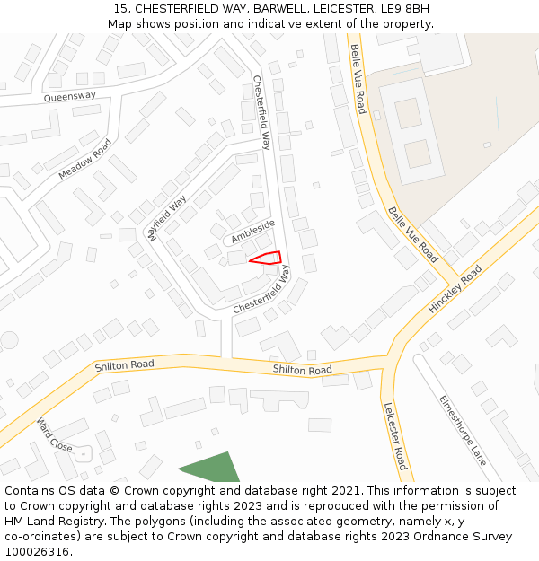 15, CHESTERFIELD WAY, BARWELL, LEICESTER, LE9 8BH: Location map and indicative extent of plot