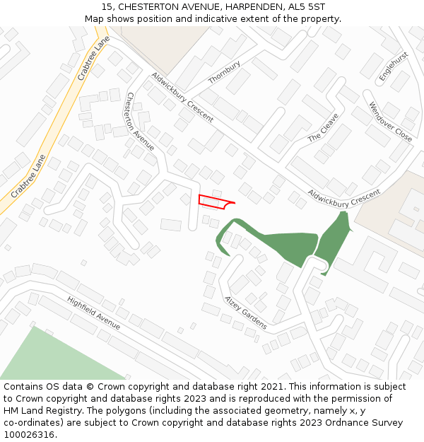 15, CHESTERTON AVENUE, HARPENDEN, AL5 5ST: Location map and indicative extent of plot