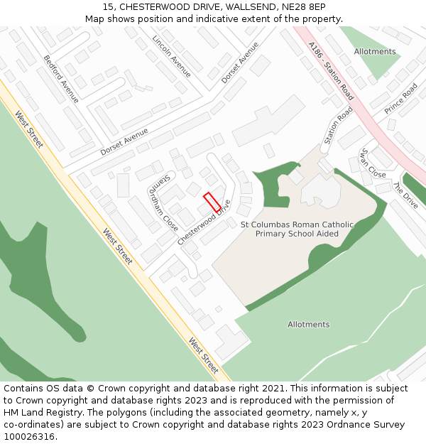 15, CHESTERWOOD DRIVE, WALLSEND, NE28 8EP: Location map and indicative extent of plot