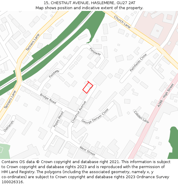 15, CHESTNUT AVENUE, HASLEMERE, GU27 2AT: Location map and indicative extent of plot
