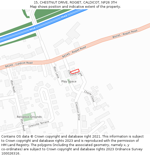15, CHESTNUT DRIVE, ROGIET, CALDICOT, NP26 3TH: Location map and indicative extent of plot
