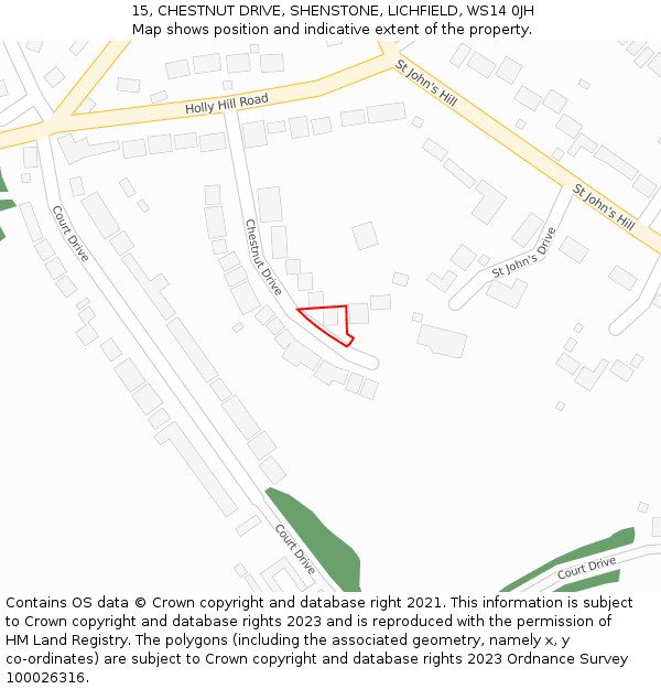 15, CHESTNUT DRIVE, SHENSTONE, LICHFIELD, WS14 0JH: Location map and indicative extent of plot
