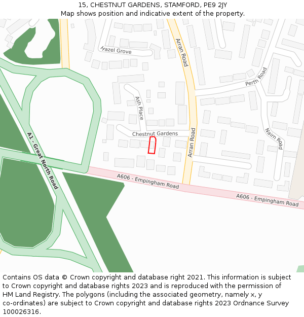 15, CHESTNUT GARDENS, STAMFORD, PE9 2JY: Location map and indicative extent of plot