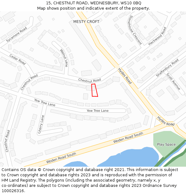 15, CHESTNUT ROAD, WEDNESBURY, WS10 0BQ: Location map and indicative extent of plot