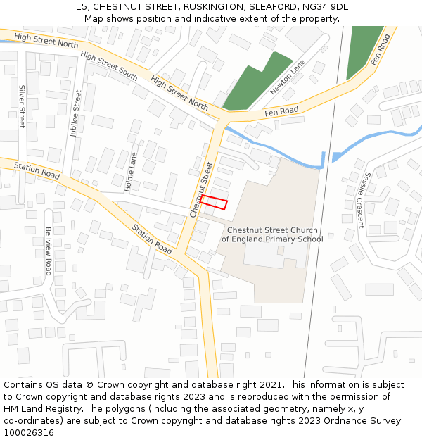 15, CHESTNUT STREET, RUSKINGTON, SLEAFORD, NG34 9DL: Location map and indicative extent of plot