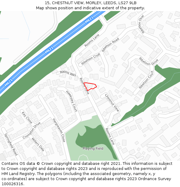 15, CHESTNUT VIEW, MORLEY, LEEDS, LS27 9LB: Location map and indicative extent of plot