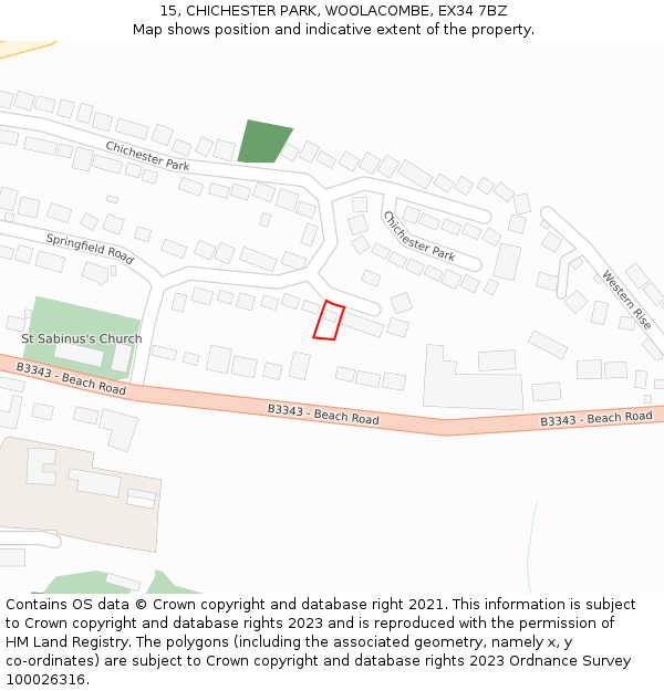 15, CHICHESTER PARK, WOOLACOMBE, EX34 7BZ: Location map and indicative extent of plot