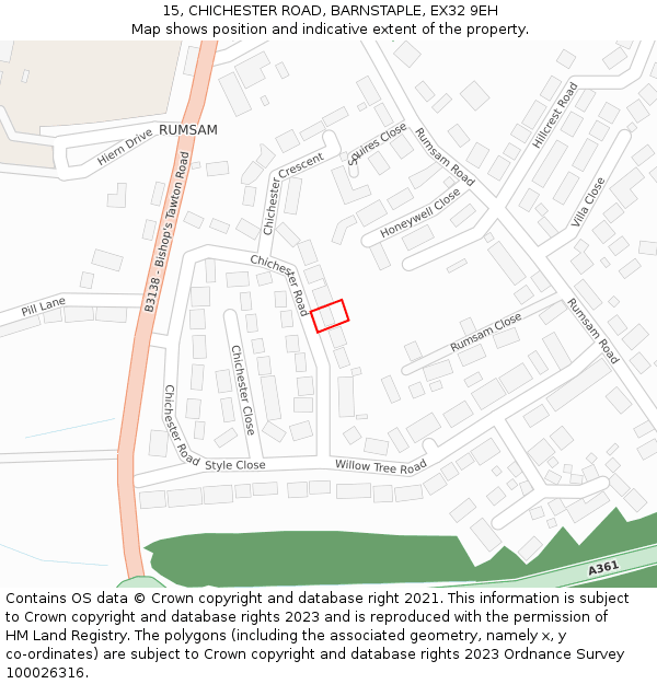 15, CHICHESTER ROAD, BARNSTAPLE, EX32 9EH: Location map and indicative extent of plot