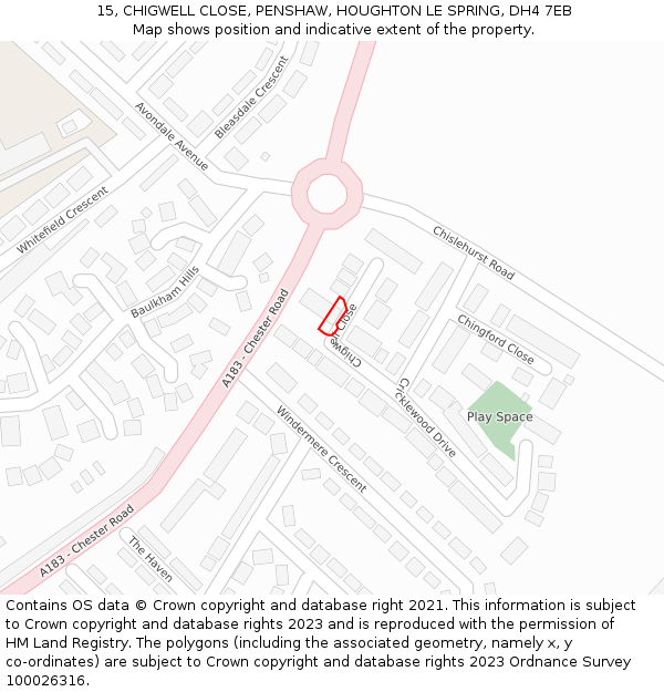 15, CHIGWELL CLOSE, PENSHAW, HOUGHTON LE SPRING, DH4 7EB: Location map and indicative extent of plot