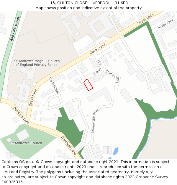 15, CHILTON CLOSE, LIVERPOOL, L31 6ER: Location map and indicative extent of plot