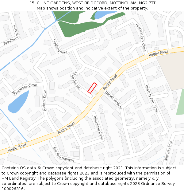 15, CHINE GARDENS, WEST BRIDGFORD, NOTTINGHAM, NG2 7TT: Location map and indicative extent of plot