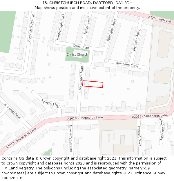 15, CHRISTCHURCH ROAD, DARTFORD, DA1 3DH: Location map and indicative extent of plot