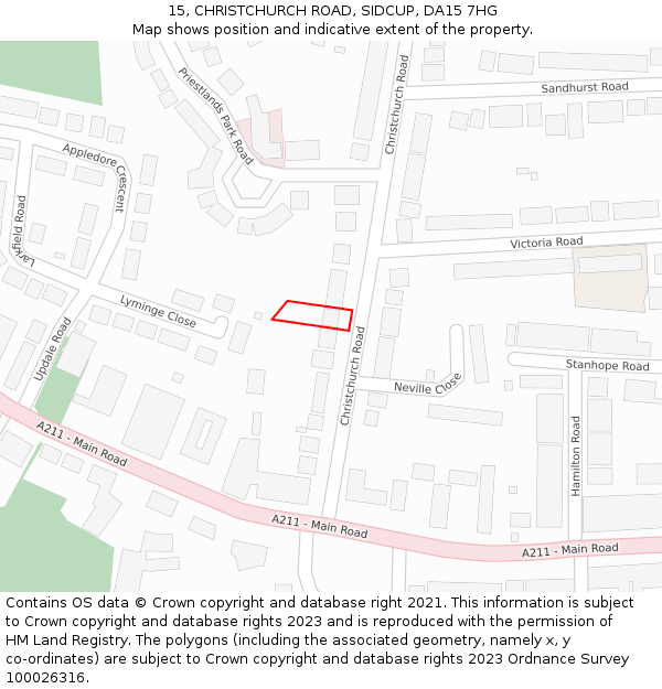 15, CHRISTCHURCH ROAD, SIDCUP, DA15 7HG: Location map and indicative extent of plot