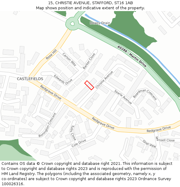 15, CHRISTIE AVENUE, STAFFORD, ST16 1AB: Location map and indicative extent of plot