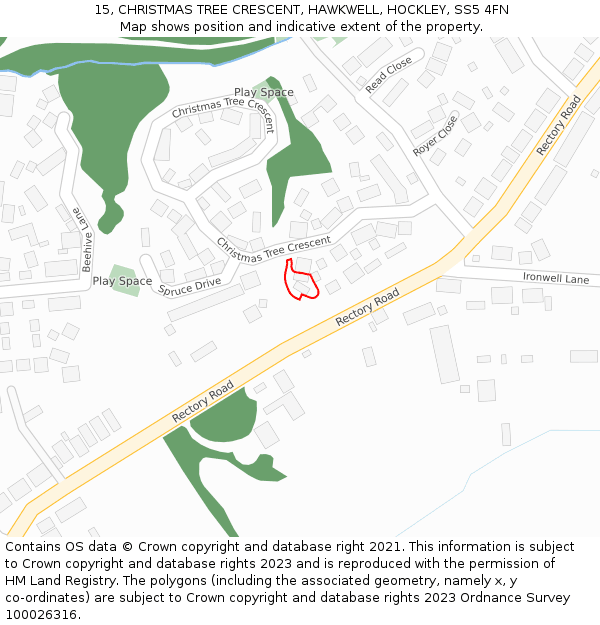 15, CHRISTMAS TREE CRESCENT, HAWKWELL, HOCKLEY, SS5 4FN: Location map and indicative extent of plot
