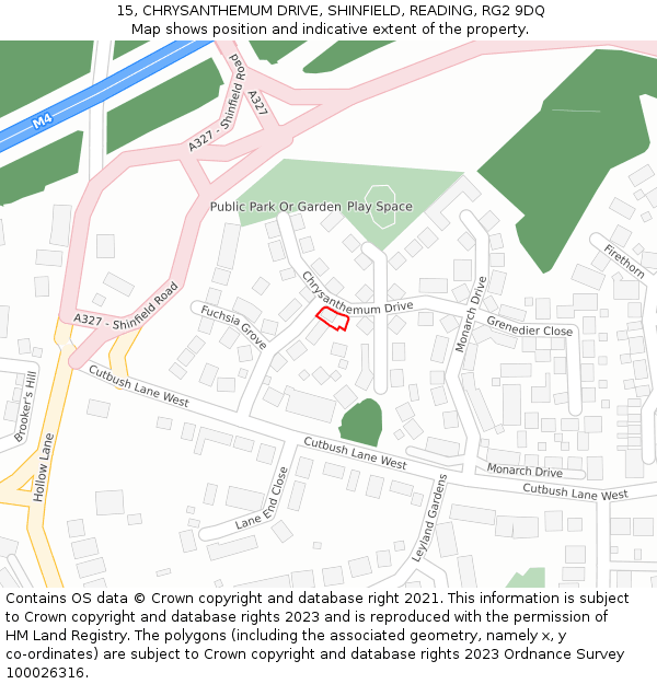 15, CHRYSANTHEMUM DRIVE, SHINFIELD, READING, RG2 9DQ: Location map and indicative extent of plot