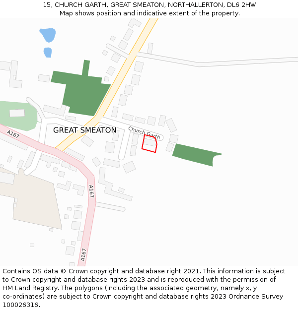 15, CHURCH GARTH, GREAT SMEATON, NORTHALLERTON, DL6 2HW: Location map and indicative extent of plot