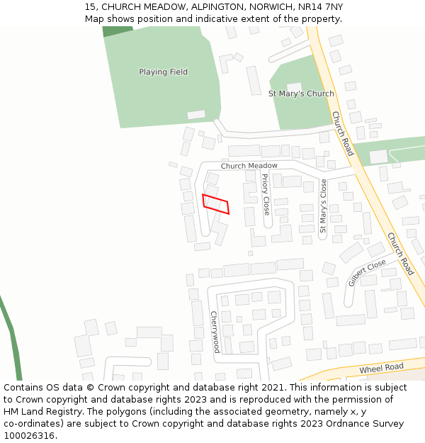 15, CHURCH MEADOW, ALPINGTON, NORWICH, NR14 7NY: Location map and indicative extent of plot