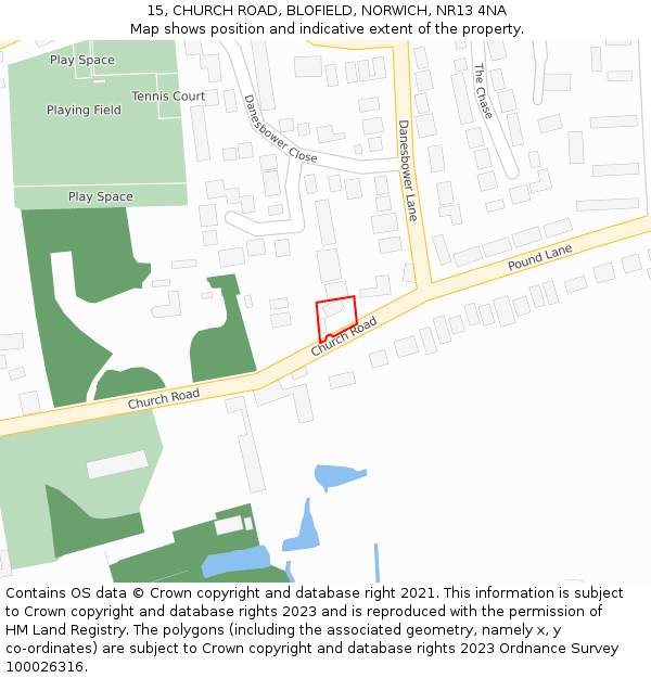 15, CHURCH ROAD, BLOFIELD, NORWICH, NR13 4NA: Location map and indicative extent of plot