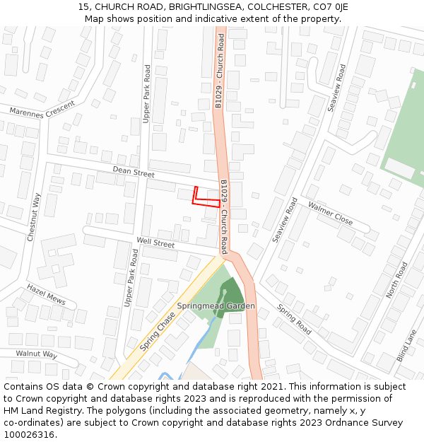 15, CHURCH ROAD, BRIGHTLINGSEA, COLCHESTER, CO7 0JE: Location map and indicative extent of plot