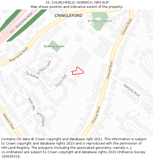 15, CHURCHFIELD, NORWICH, NR4 6UP: Location map and indicative extent of plot